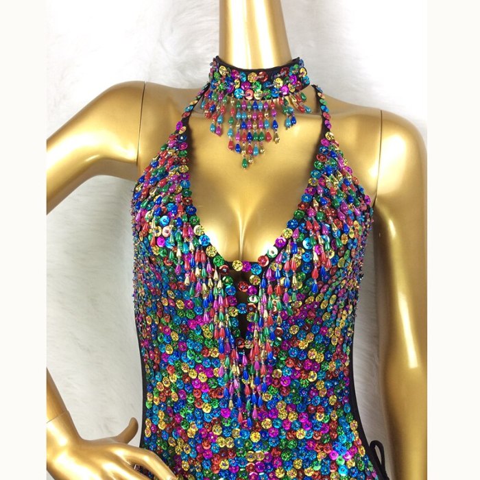 New Women's Full Sequins Beading Flashing Bodysuit One Piece Dance Wear Nightclub Party Stage Wear Latin Sexy Costumes Outfit BS05