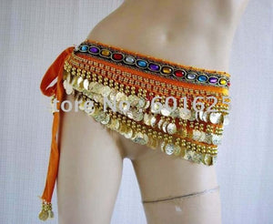 5pcs mix colors Belly dance Hip Scarf 338 coins gold/silver Coin Belt Wraps HS1015-2