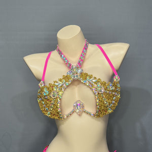 Samba Carnival Rave Festival Party Wire Bra Rainbow Stone