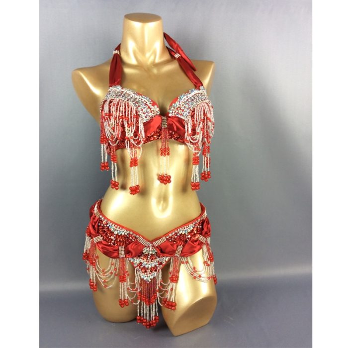 hot selling belly dancing performance costumes,handmade beading set bra&belt set TF1356