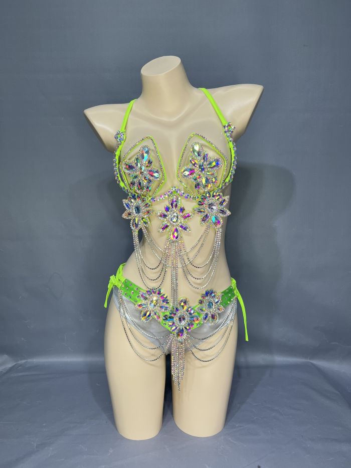 Samba Carnival Wire Bra & Panty & Belt Set Hand Made Belly Dancing Costume Outfit FREE SHIPPING CB026