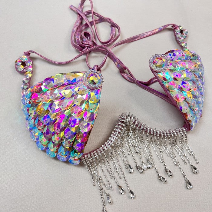 New Style Samba Carnival Handmade Wire Bra With Silver AB sTONES For Performance Costumes
