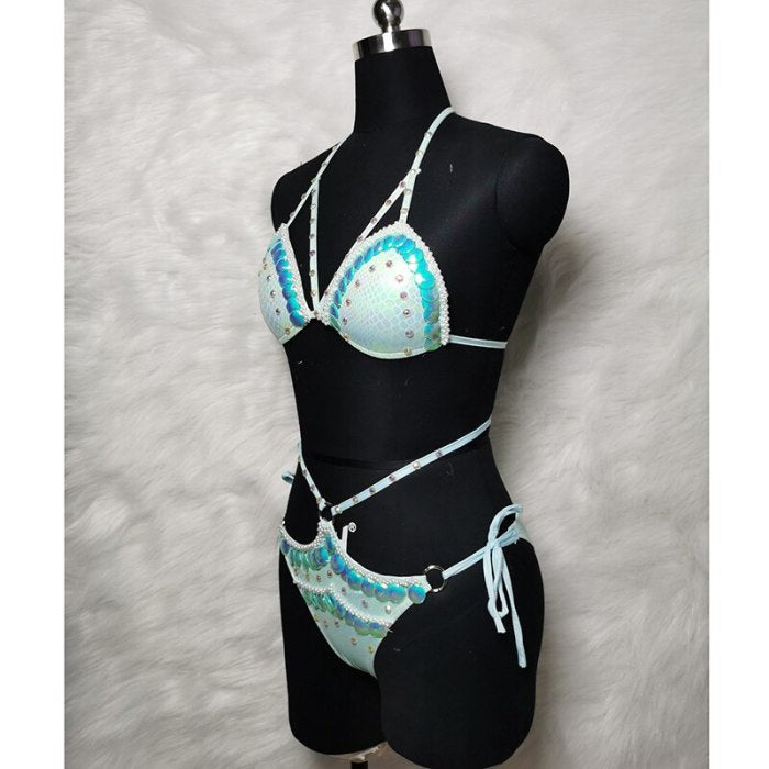 New Sexy Beading Sequined Summer Swimsuit Women 2 Pieces Bikini Shiny Swimsuit Set Monokini Swimwear Beachwear Bathing Suit