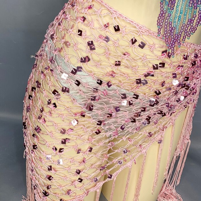 New Women Belly Dancing Suite Beaded Sequined Bra + Long Tassel Hip Scarf + Panty 3PCS Set Samba Costumes Club Night Dance Wear