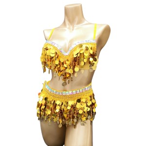 Party Club Samba Bra Belt and Panty Gold Color Rave Costumes C030