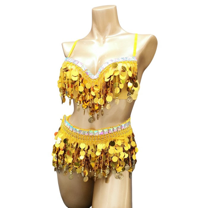 Party Club Samba Bra Belt and Panty Gold Color Rave Costumes C030