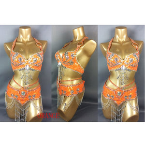 hot selling Sexy Samba Rio Carnival Costume  new belly dance costume with orange Feather Head piece