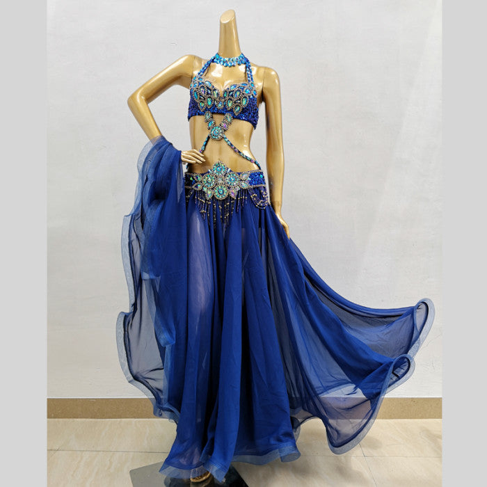 Top quality New women belly dance costume set showgirl belly dancing clothes EDC halloween bellydance bra&belt&skirt 4pcs suit TF1732 + SK1905