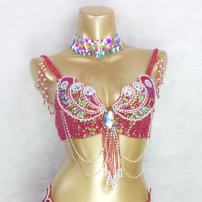 Sexy Women Beaded Sequins Belly Dance Costumes Bra Professional Belly Dancer Outfits Stage & Dance Carnival Tops BRA In USA Size  Bra2152