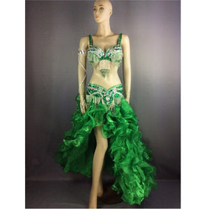 high quality belly dance costume wear stage performance 5-piece suit Bead bra belt belly dancing skirt dress set TF1618 5PCS SET