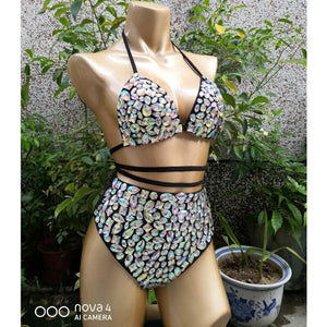 New Samba Carnival Bikini Set Bra High Waist Pants black AB Color Stone Hand Made 2 Piece dance wear BS01