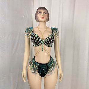 New Style Samba Carnival  Halloween Handmade Costumes Bra Belt And Panty 3 Piece For Performance C059