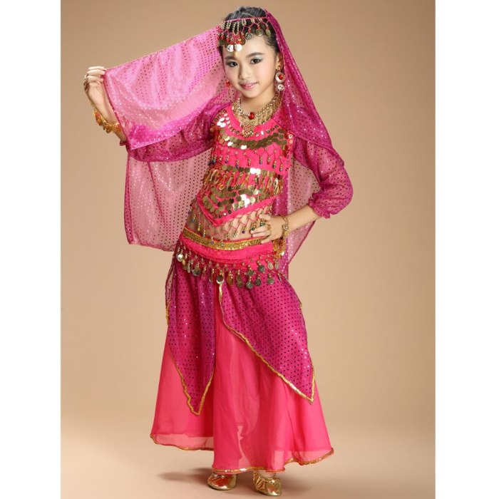 NEW kids belly dance 4pcs(top+skirt+waist chain+veil) indian clothes yellow+h.pink+red girls belly dance costume 3302