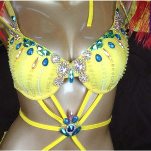 Sexy Samba Rio Carnival Costume  hot selling new belly dance costume with yellow Feather Head piece
