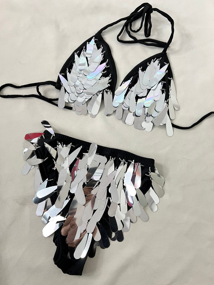 New Style Samba Carnival Handmade Bikini Top And Bottom With Water Droplet Beads For EDC Party,Rave Festival