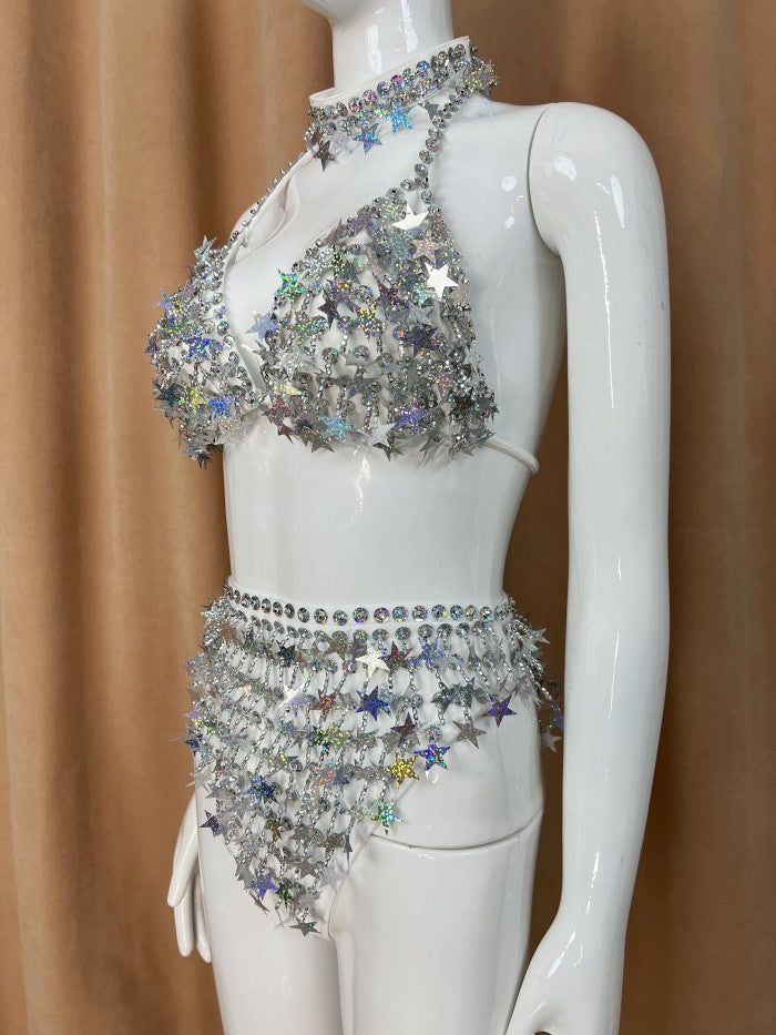Halloween Handmade Stars Costumes Top And Bottom With Necklace 3 Piece For Performance