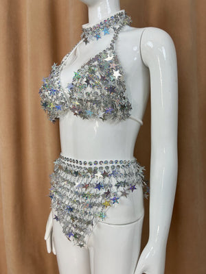 Halloween Handmade Stars Costumes Top And Bottom With Necklace 3 Piece For Performance