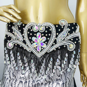 Professional Belly Dance Costumes Women Rhinestone Bra Belt Long Skirt 3pcs Belly Dancing Set Carnival Costume Clothes Outfits TF1909+SK1910 Black