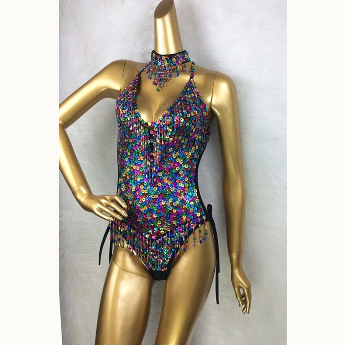 New Women's Full Sequins Beading Flashing Bodysuit One Piece Dance Wear Nightclub Party Stage Wear Latin Sexy Costumes Outfit BS05