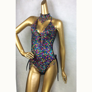 New Women's Full Sequins Beading Flashing Bodysuit One Piece Dance Wear Nightclub Party Stage Wear Latin Sexy Costumes Outfit BS05