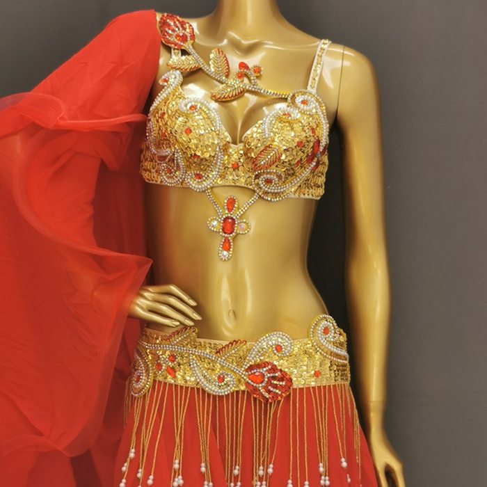New Professional Sequined Belly Dance Clothing Performance Outfits Belly Dancing Clothes Bellydance Bra&Belt&Skirt Suit TF1921 + SK1905