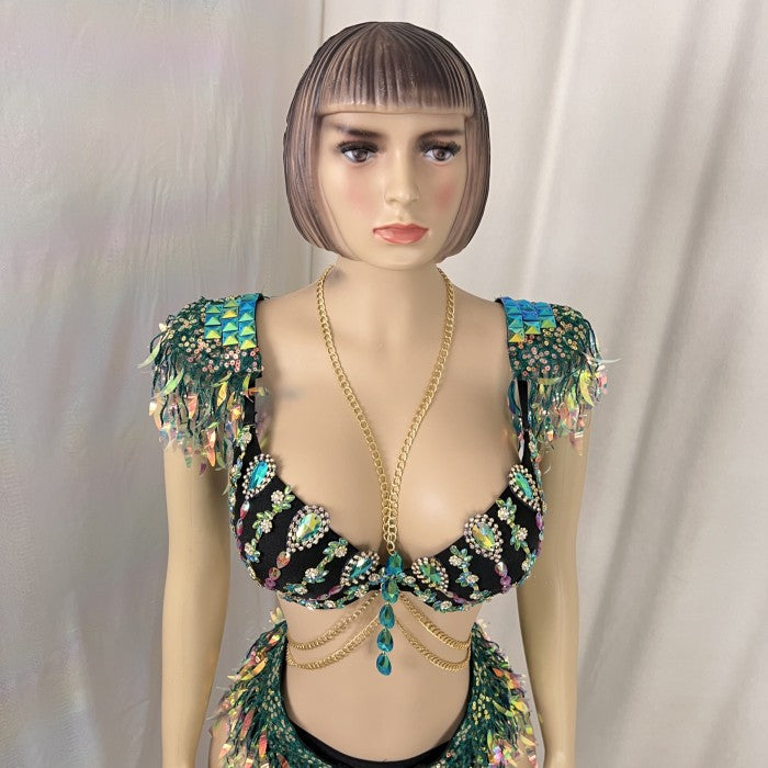 New Style Samba Carnival  Halloween Handmade Costumes Bra Belt And Panty 3 Piece For Performance C059