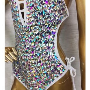 New Women Dancewear Color Stone Stage Costume Bodysuit Swimsuit One Piece Lady Bellydance Sexy Belly Dancing Costume Outfit