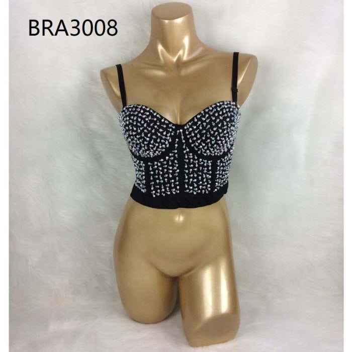 Hot Bras For Women New Punk Style Beaded Sequined Party Club Bra Black Push Up Rave Studded Bra Nightclub Bras Clubwear bra3008
