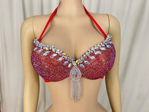 New Style Samba Carnival Handmade Dance Bra Red Color For EDC Festival,Rave Performance