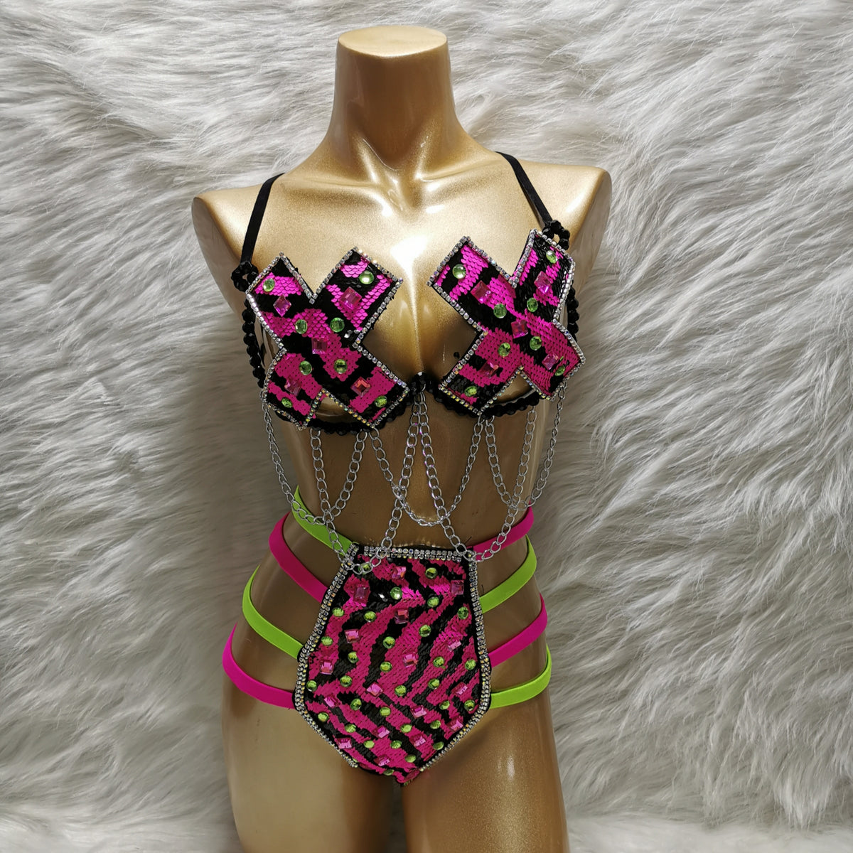 Samba Carnival Wire Bra And Panty Sequins And Stones Handmade 2 piece CB031