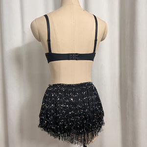New Style Samba Carnival Handmade Belly Dance Diamond Costumes Bra,Panty And Mini Skirt 3 Piece Black Color