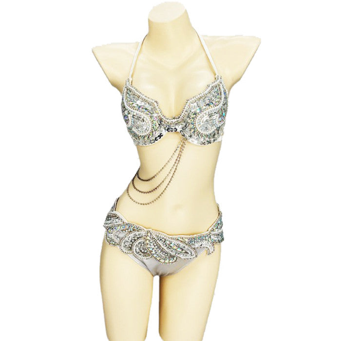 New Arrival Halloween Costume Adult Carnival Belly Dance Costumes Women Beaded Bra Belt Set Dance Clothes Night Club Dancewear  N21018