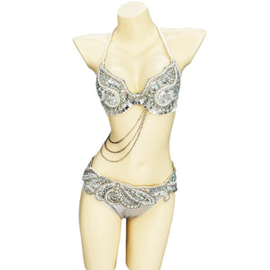New Arrival Halloween Costume Adult Carnival Belly Dance Costumes Women Beaded Bra Belt Set Dance Clothes Night Club Dancewear  N21018