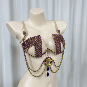 New Style Samba Carnival Rave Festival Party Wire Bra Rainbow Stone Brown Color