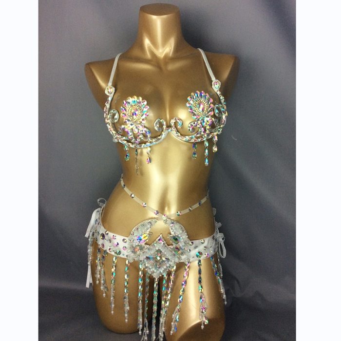 Samba Carnival Wire Bra & Belt 2pcs/Set Rainbow stones  CB003 4colors