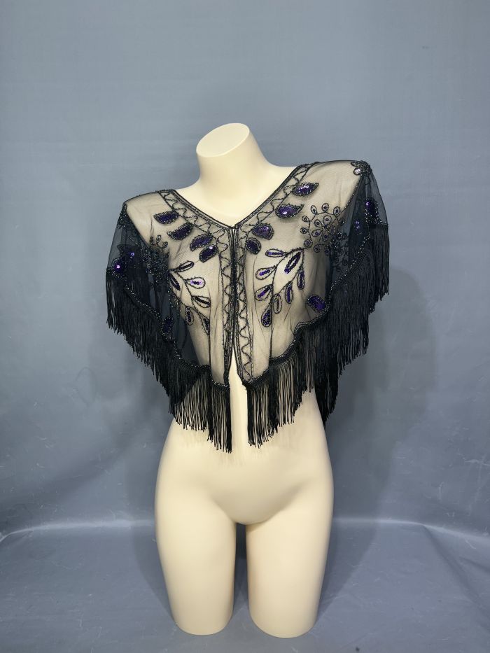 New Lady Women Beaded Sequin Belly Dance Hip Scarf Embroidery Flapper Shawl Scarf Evening Wedding Cape Sheer Party Fringed Wrap SC001