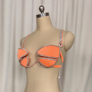 New Style Samba Carnival Rave Festival Party Wire Bra Rainbow Stone Orange Color
