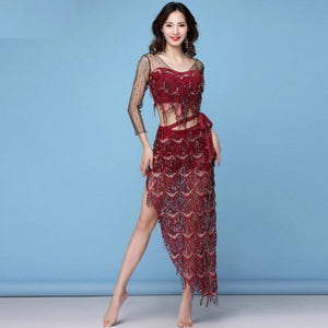 New belly Dance Costumes Outfits Belly Dancing Clothes Fashion Bellydance Performance Clothing Top&Skirt Dancer Trainning Wear HY1188 -2 piece/ set