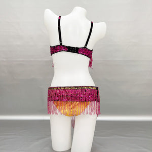New Stage & Dance Wear Performance Women Sequin Beaded Bra Belt Bellydance Suit 3pc Professional Outfit Belly Dance Costume Set  TF2561