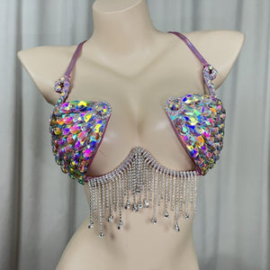 New Style Samba Carnival Handmade Wire Bra With Silver AB sTONES For Performance Costumes