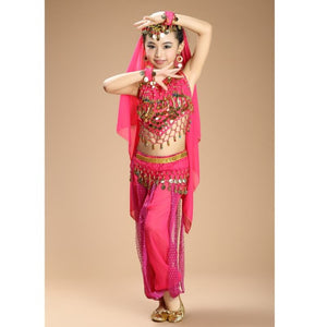 New Children Belly Dance Costumes kids belly dance 4pcs(top+pants+waist chain+veil) indian clothes girls belly dance costume 3308