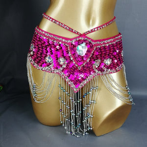 hot sale New style Women sequins Belly Dance Costume Hip Scarf Wrap bellydance Belt with tassel  beads waist chain BELT209-2
