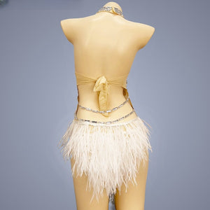 Flashing Sequins One-Piece Bodysuit with feather Women's Singer Dance Sexy Evening Carnival Costumes Stage Dance Wear Nightclub Outfit BS2102