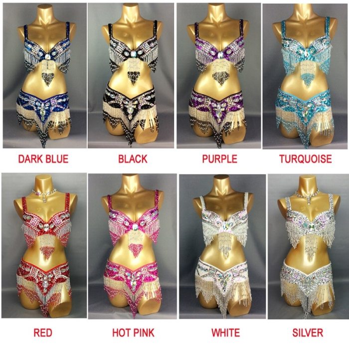 Free Shipping Hand Beaded Belly Dance Samba Costumes Gold Color Bra and Belt 2pcs TF1618