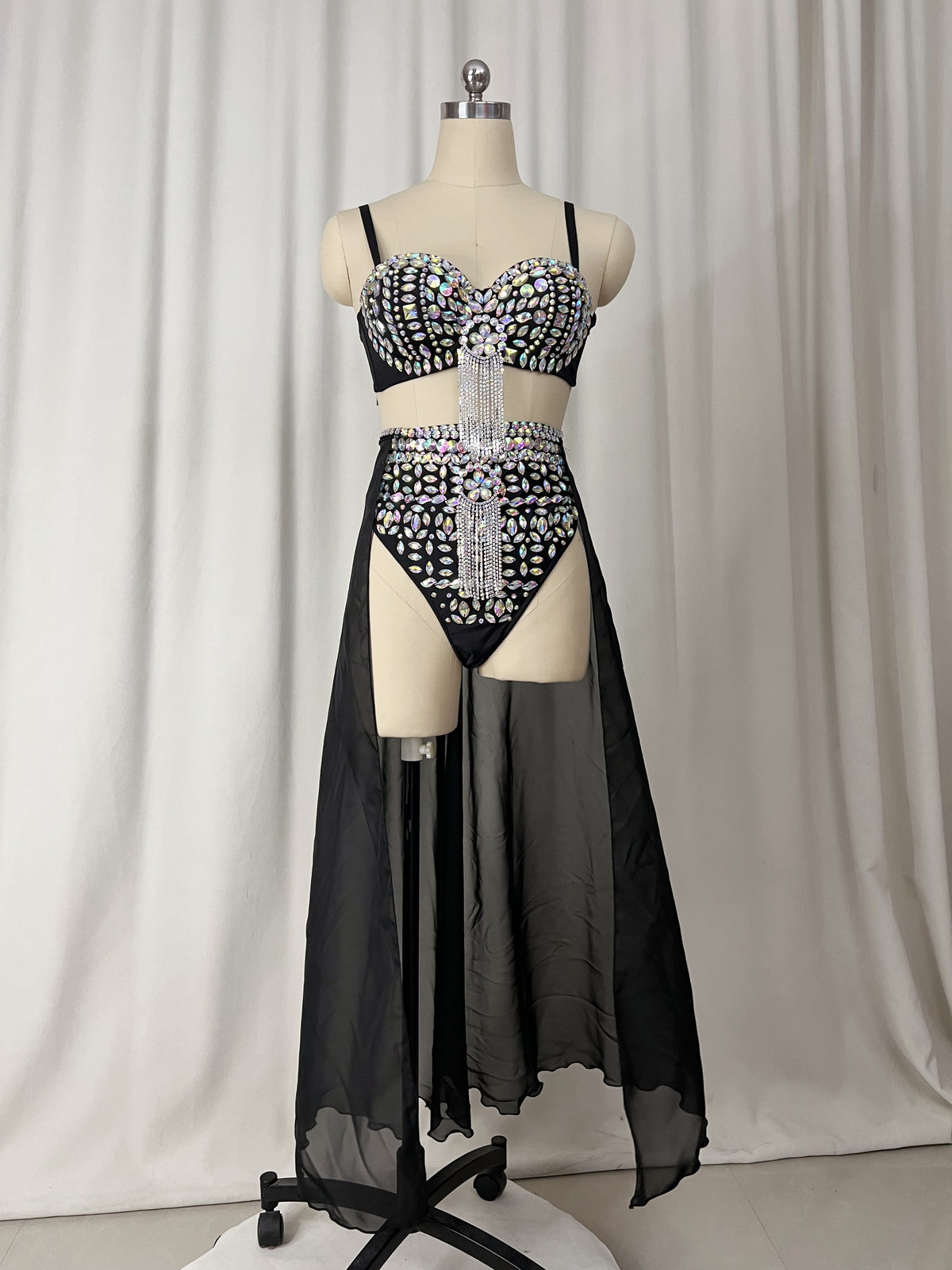 Samba Carnival Performance Set Handmade Rainbow stones Costumes Bra,High Waist Bottom With Skirt