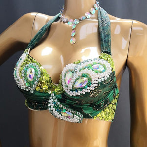 New Adult Women Stage Performance Gorgeous Belly Dance Costume 3pcs Set Handmade Beaded Sequins Performance Show Suit outfit TF1903  3PCS/SET