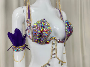 Samba Carnival Handmade Wire Bra And Bottom With Feather Headpiece And Arm,Leg Piece For Halloween Festival
