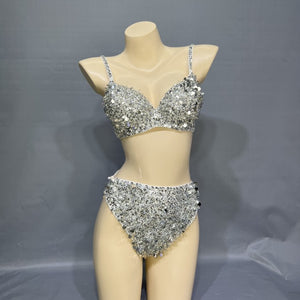 Samba Carnival Handmade Sequins And Beads Bra With High Waist Bottom For Carnival Costumes,EDC Cloth