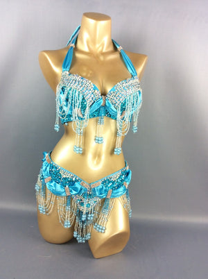 hot selling belly dancing performance costumes,handmade beading set bra&belt set TF1356
