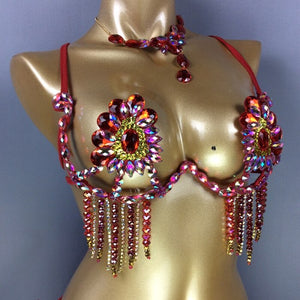 New Bra Handmade Sexy Samba Carnival Bra Stone Hollywood Women's Belly dancing Top WIRE BRA C021 Wire Bra